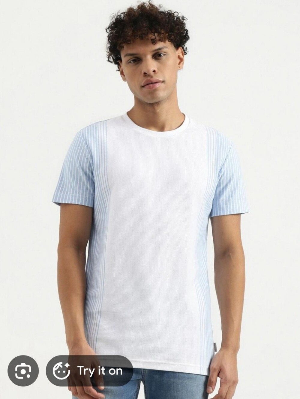 United Colors Of Benetton White Blue Ribbed Cotton Shirt M